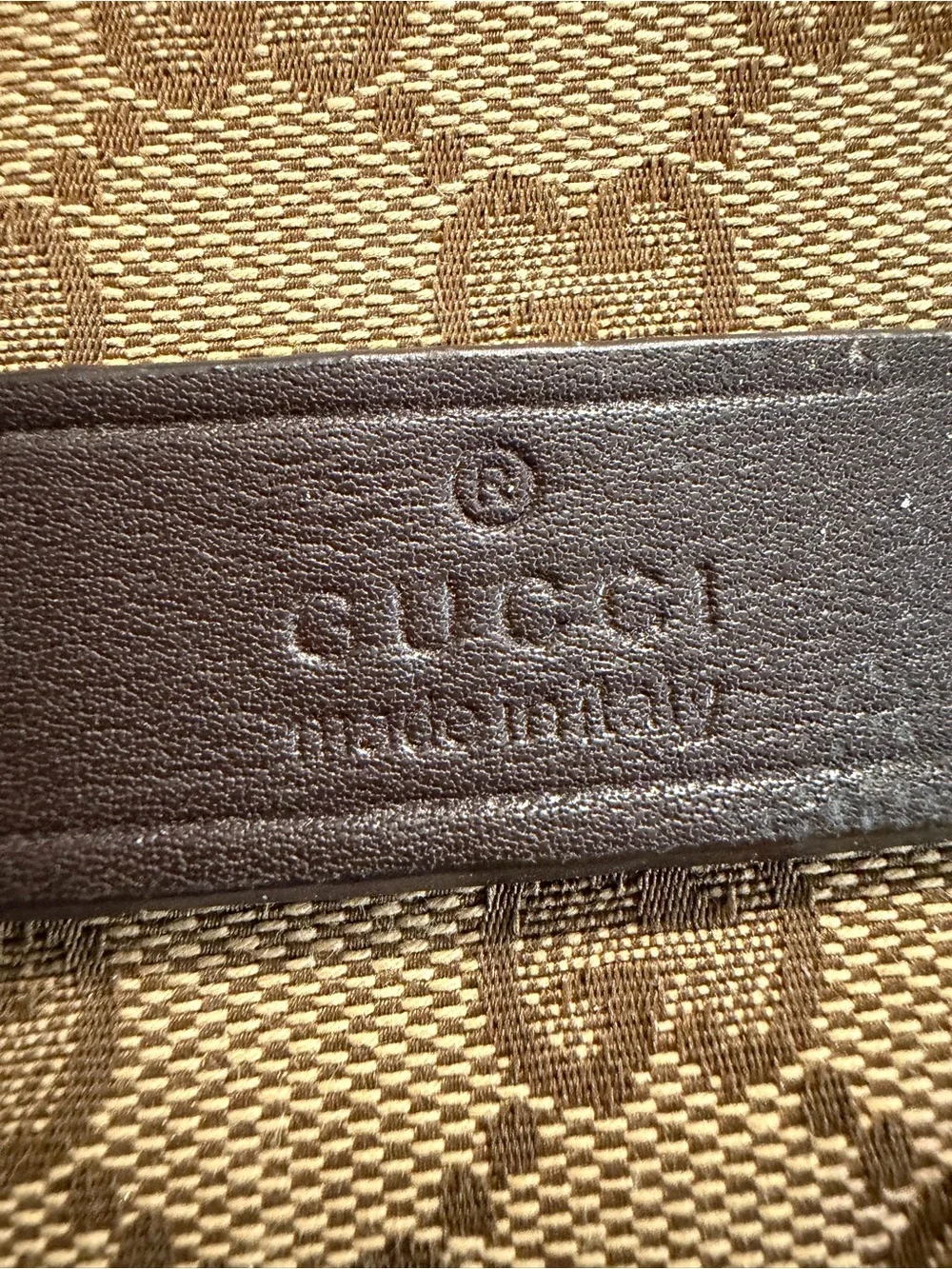 Gucci Beige Canvas Interior Crossbody with Brown Leather Trim
